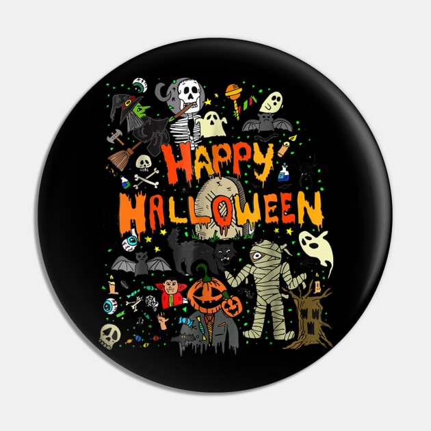 Happy Halloween Scary Retro Pin by TeeAbe