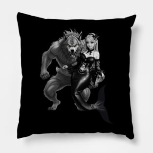 Black and White Mermaid and Werewolf Boyfriend Pillow