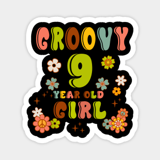 9th Birthday Retro Groovy Girl 9 Years Old Birthday Hippie Magnet