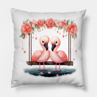 Valentine Flamingo Couple On Swing Pillow