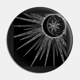 Black and Silver Mandala Sun Moon Pin