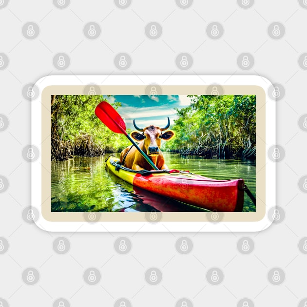 Kayaking Cow Magnet by CreativePhil