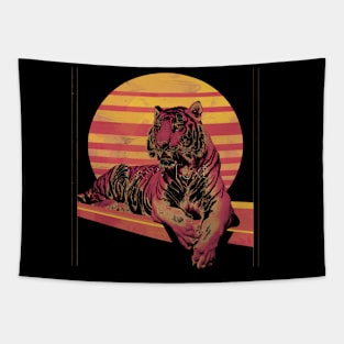 Retro vintage tiger sitting Tapestry