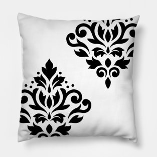 Scroll Damask Art I Black on White Pillow