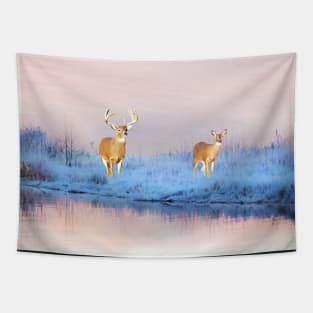 Deer at Winter Pond Tapestry