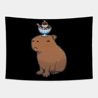 Capybara with Ice Cream on its head Tapestry