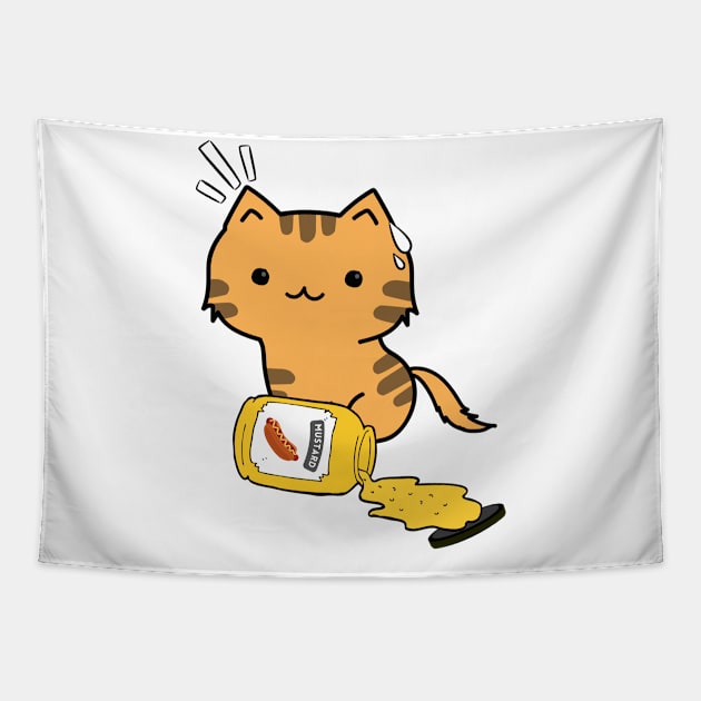 Cute Orange Cat Spilled a jar of mustard sauce Tapestry by Pet Station