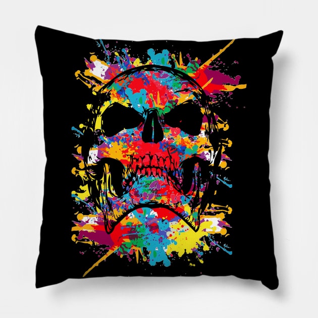 colorful skull artwork Pillow by vpdesigns