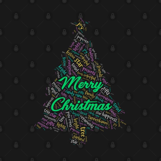 Christmas Tree Wordcloud for Darker Backgrounds by WYL - Words You Love