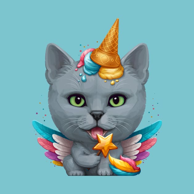 Russian Blue Cat Ice Cream Unicorn by stonemask