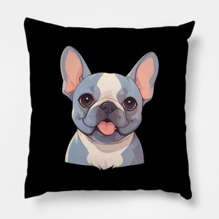 Portrait Lite Blue French Bulldog Pillow