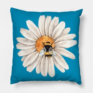 Honey Bee on Daisy Flower in Watercolor Pillow