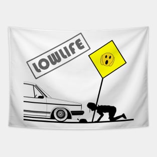 Low life design with low car Tapestry