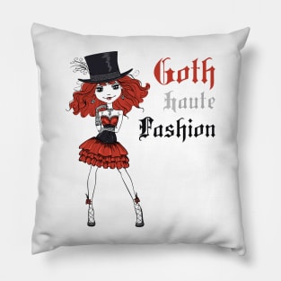 Goth girl in black dress and silk hat Pillow
