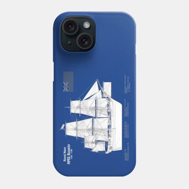 HMS Bounty. William Bligh mutiny ship - ABDpng Phone Case by SPJE Illustration Photography