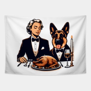 Lady And German Shepherd Thanksgiving Tapestry