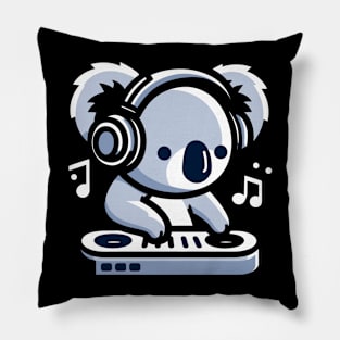 Cute koala with headphones listening to dj music, kawaii koala Pillow