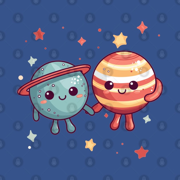 Cute Planets Holding Hands by Retroprints