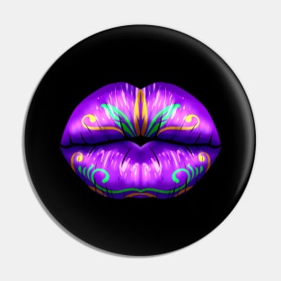 Purple Lips For Mardi Gras Pin