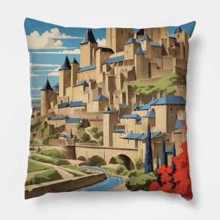 Carcassone France Vintage Poster Tourism Pillow