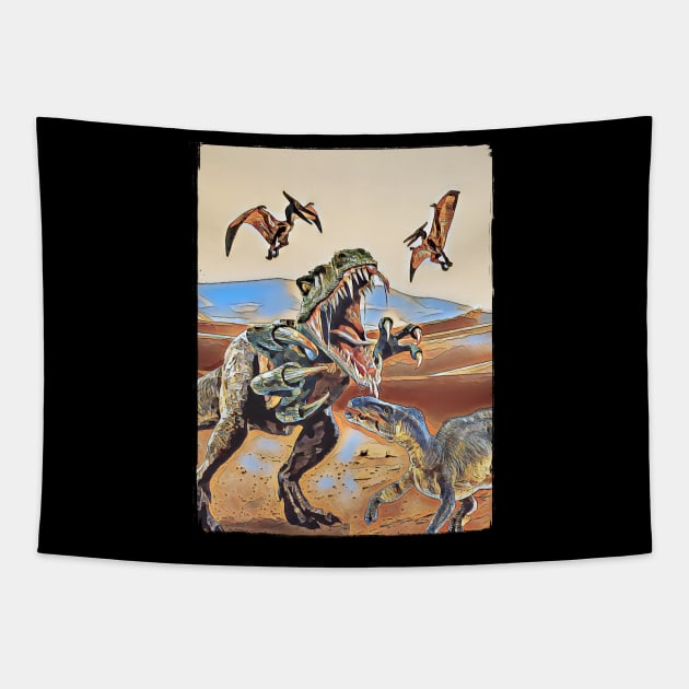 The Tyrannosaurus Rex on the hunt Tapestry by UMF - Fwo Faces Frog