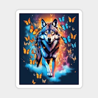 Wolf Stepping Through A Smoky Swirl Of Butterflies Magnet