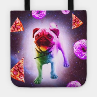 Rainbow Space Pug With Pizza And Doughnut Tote