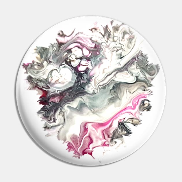 Pink/Silver/White Acrylic Pour Painting Pin by Designs_by_KC