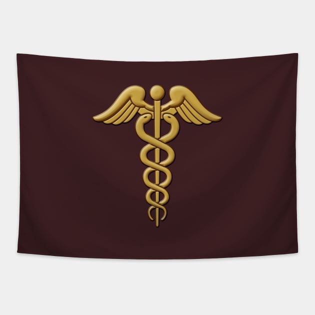 Golden Double Snake Caduceus Tapestry by sifis