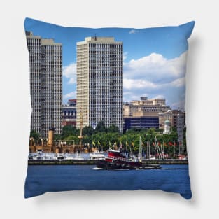 Philadelphia PA - Tugboat by Philadelphia Skyline Pillow