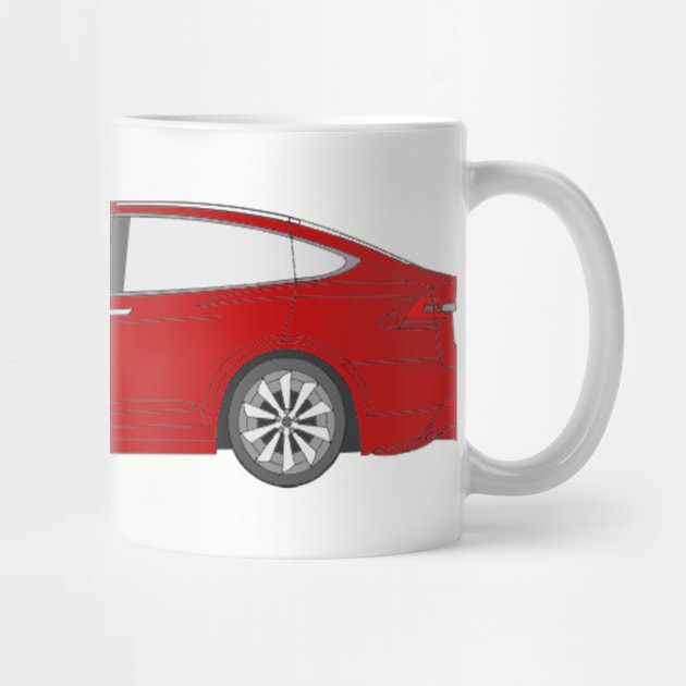 Tesla Model 3 Red Outline - Tesla Model 3 - Mug