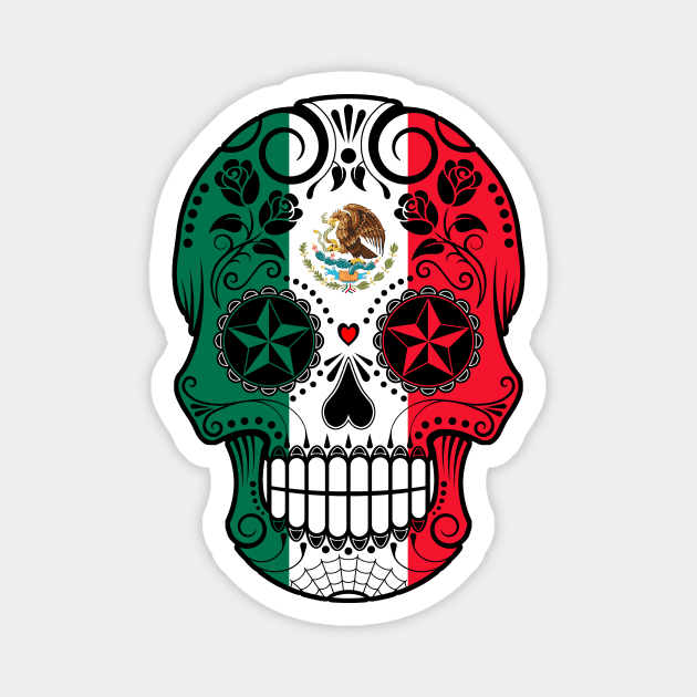 Sugar Skull with Roses and Flag of Mexico Magnet by jeffbartels