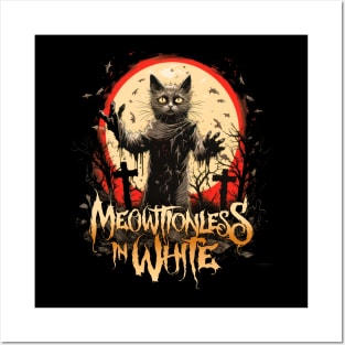 Cute Y2K Emo Scene Witch Cat Halloween White Shirt