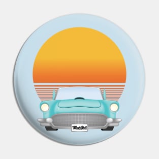 Muscle Car with Round Sunset as Background Pin