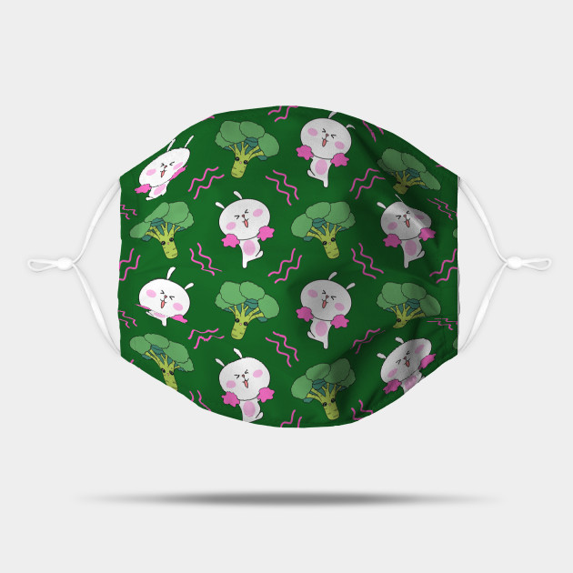 Cute Sweet Adorable Happy Kawaii Cheering Little White Baby Bunnies With Pink Pom Poms Yummy Funny Broccoli Vegetables Green Pattern Design Veggies And Bunny Cheerleaders Cute Funny Bunnies Mask Teepublic