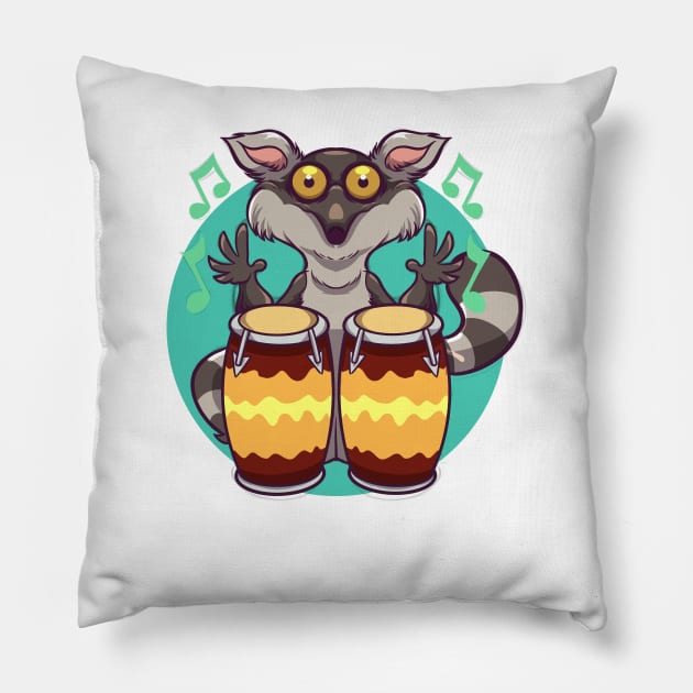 Comic lemur playing percussion Pillow by Modern Medieval Design