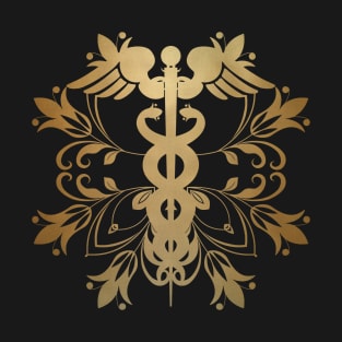 Abstract Floral Caduceus - Gold T-Shirt