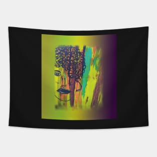 Abstract Acrylic Painting Curly Haired Girl Gradient Background Tapestry