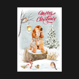 Golden Cocker Spaniel Merry Christmas Santa Dog T-Shirt