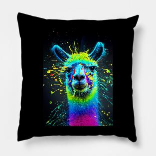 Splatter Paint Llama Pillow