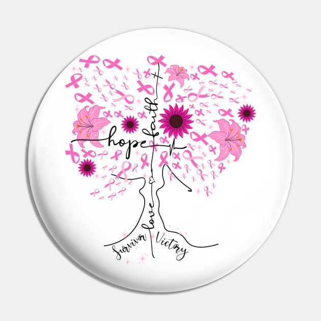 Breast Cancer Awareness Pink Ribbon Tree Pin by DANPUBLIC