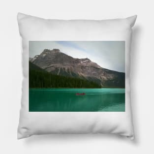 A Red Canoe on Emerald Lake Pillow