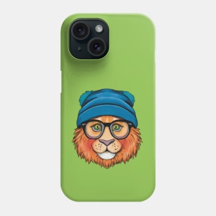 Orange Lion Wearing Glasses and a blue Hat Phone Case