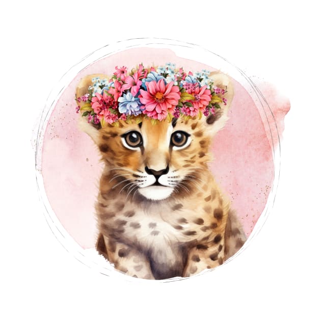 Cute Cheetah Cub With Floral Crown by Alienated