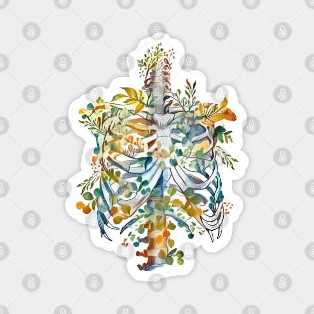 Floral human anatomy,  rib cage with flowers and leaves Magnet by Collagedream