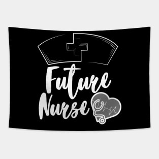 Future Nurse white text design with nurse hat, heart and stethoscope. Tapestry