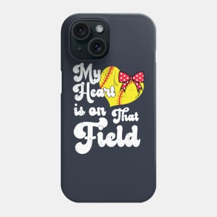 funny My Heart is on That Field softball baseball mom dad  Softball For Girls , Softball For Women Phone Case