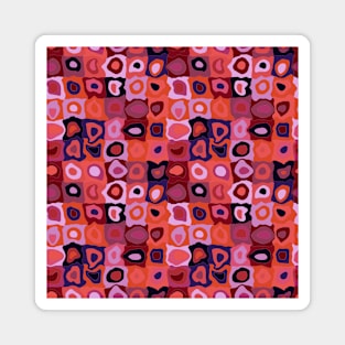 Late Summer Blooms - Retro Geometric Wobbly Square Grid Pattern Magnet