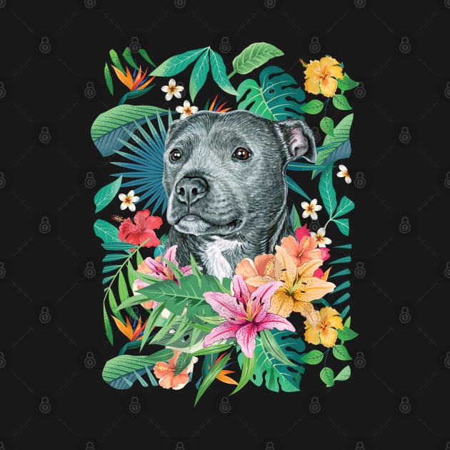 Tropical Black Pit Bull Pitbull by LulululuPainting