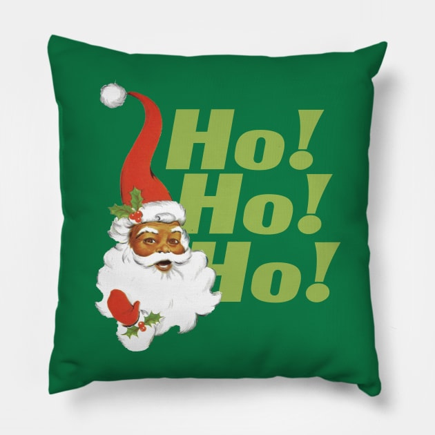 Mid-Century Modern Black Santa - Ho Ho Ho Pillow by Eugene and Jonnie Tee's